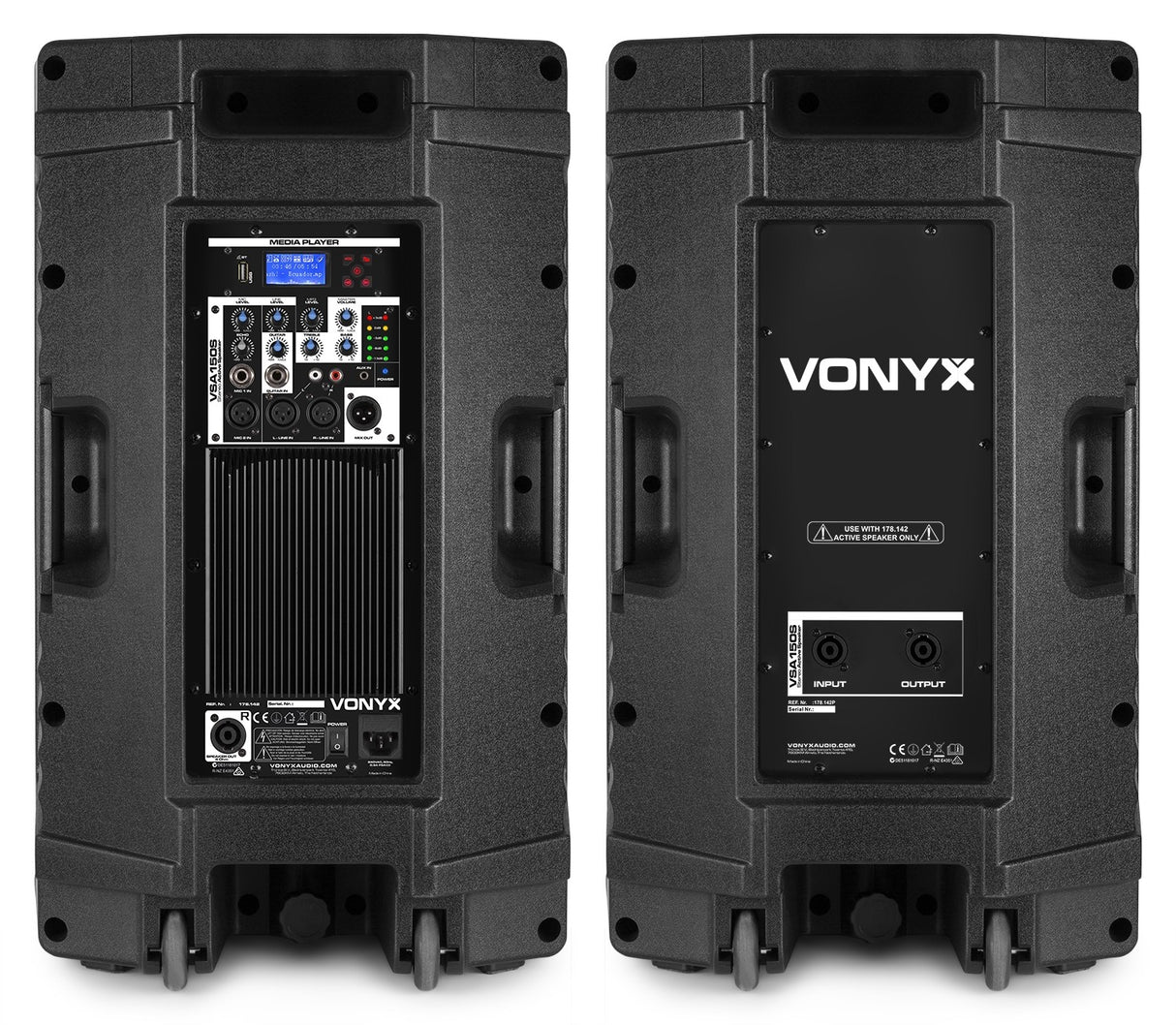 VONYX VSA150S 1000W Actieve Stereo Speakerset met Bluetooth, USB Speler en 15 inch Woofers