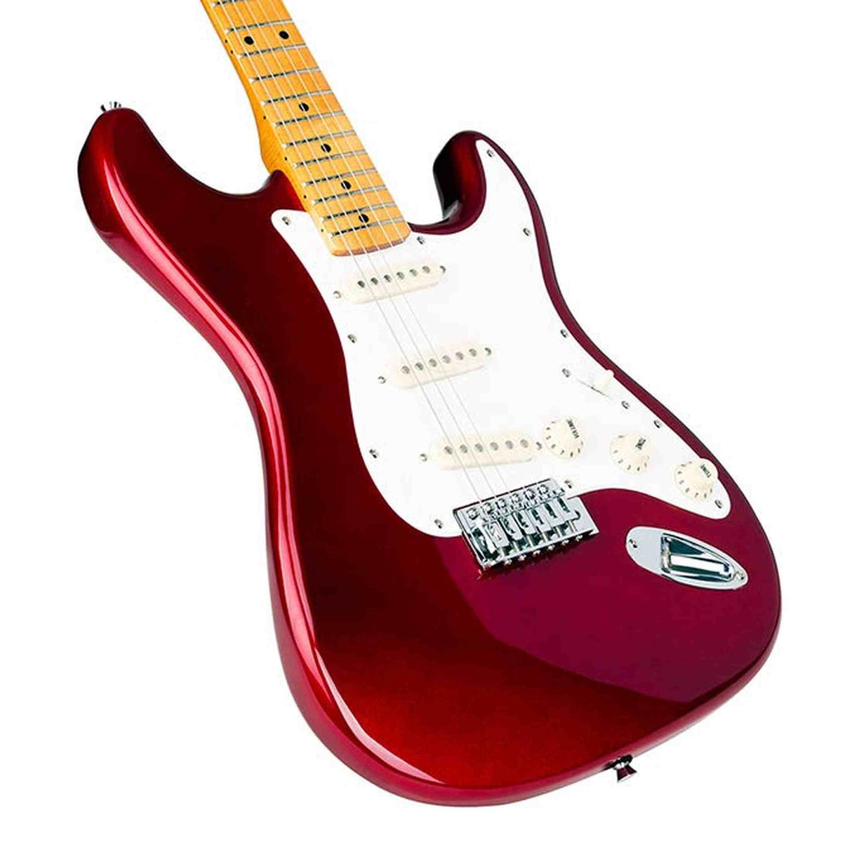 SX SST57-CAR elektrische gitaar – 3 single coils, vintage tremolo, Candy Apple Red + tas