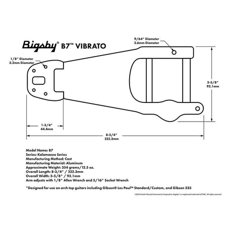 Bigsby B-B7-CHB7 Vibrato Tailpiece - Gepolijst Aluminium