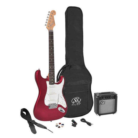 SX SE1SK-CAR elektrisch gitaarpakket – compleet starterspakket met versterker en accessoires, Candy Apple Red