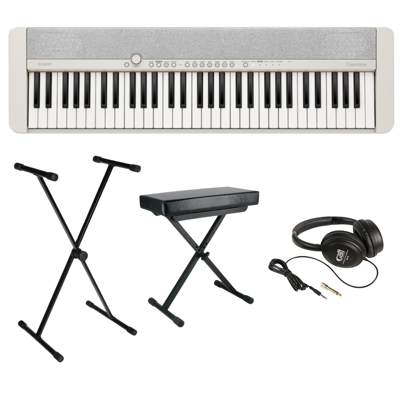 Casio CT-S1WE Casiotone Keyboard Set Wit met 61 Aanslaggevoelige Toetsen, Standaard, Kruk en Hoofdtelefoon