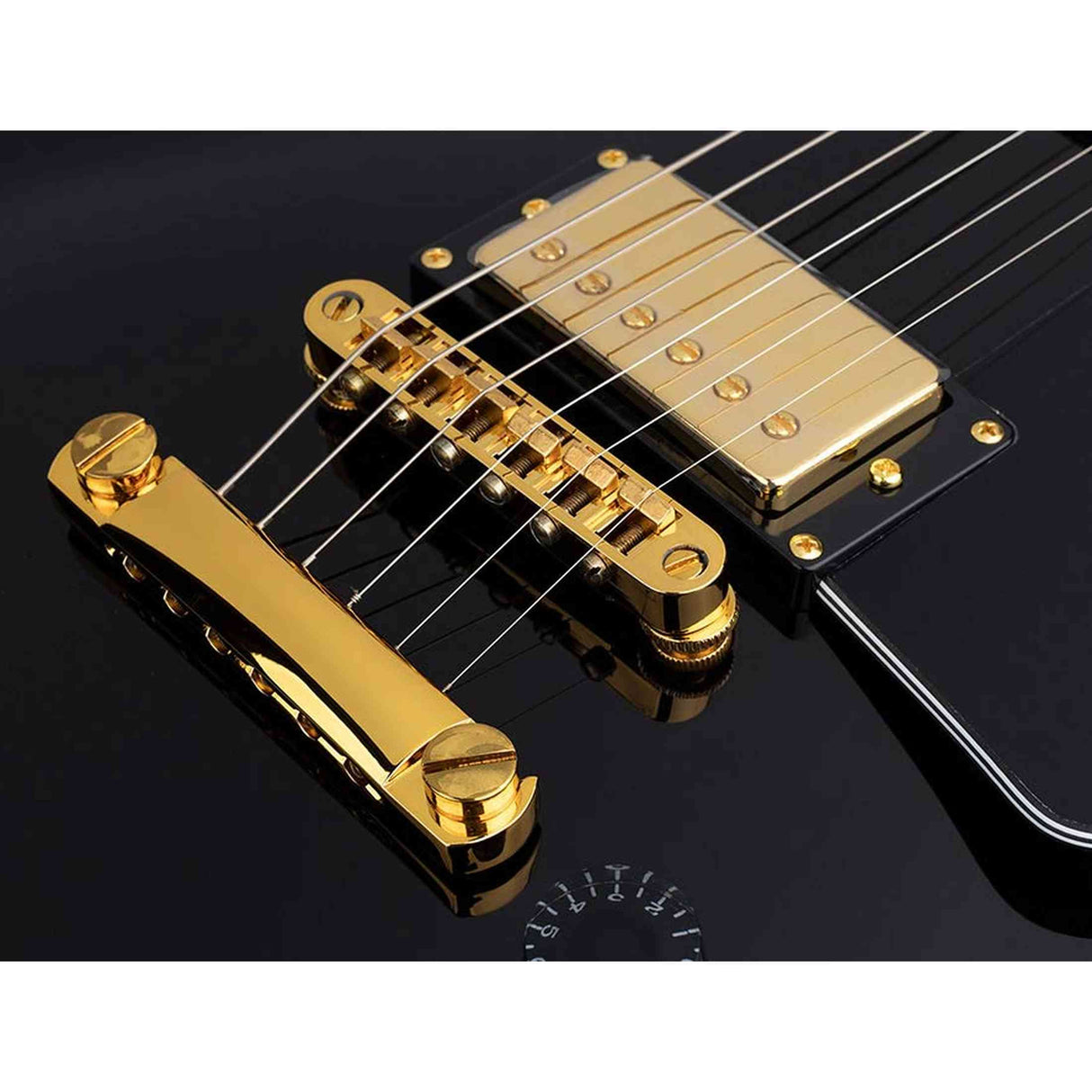 SX EH3-BK elektrische gitaar – LP Custom stijl, 2 humbuckers, mahonie/esdoorn, zwart + gouden hardware