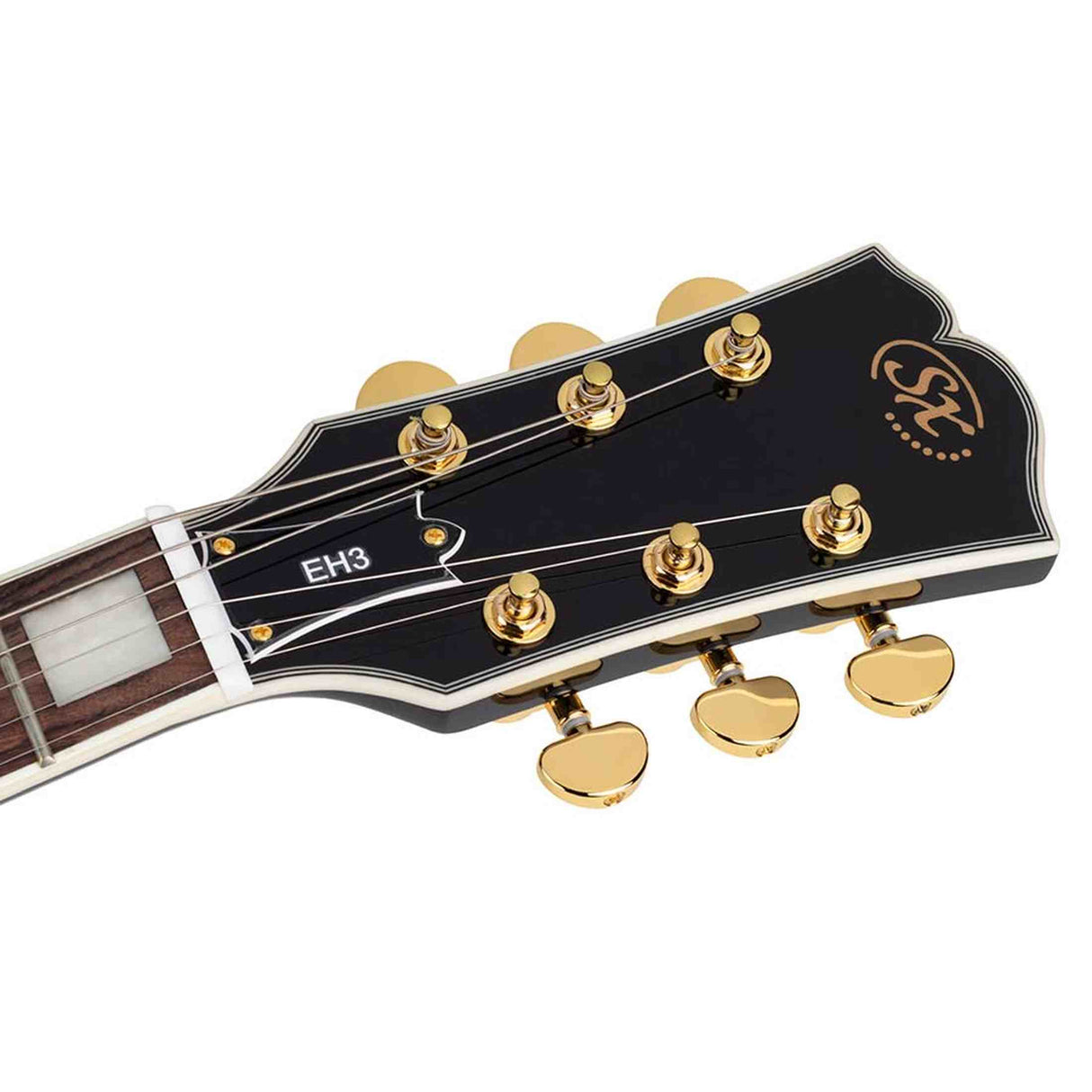 SX EH3-BK elektrische gitaar – LP Custom stijl, 2 humbuckers, mahonie/esdoorn, zwart + gouden hardware