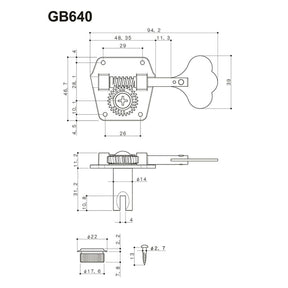 Gotoh GB-640-N machine heads for bass guitar, 4 x left, lightweight resolite,