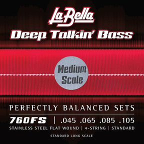 La Bella L-760FS-M snaren set elektrisch bass, stainless steel flatwound, 045-065-085-105, medium scale