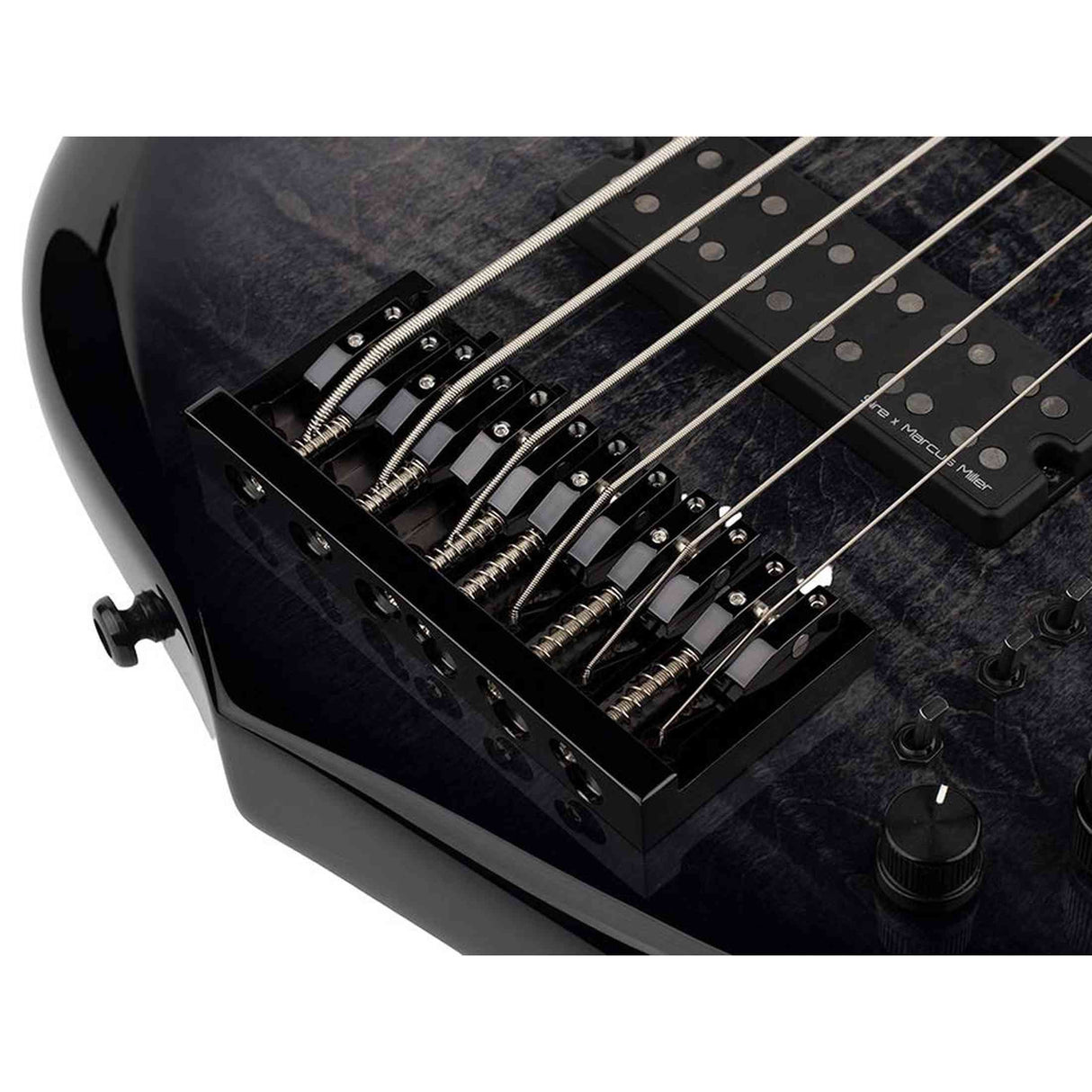 Sire M7+ A6/TBK Marcus Miller 6-snarige basgitaar, swamp ash met flame maple top, 35 inch, Heritage-3 preamp, Transparent Black