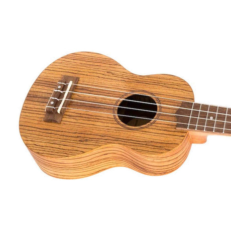 Flight DUS322 ZEB Soprano Ukulele met Zebrawood Body, Bone Topkam en Aquila Super Nylgut Snaren