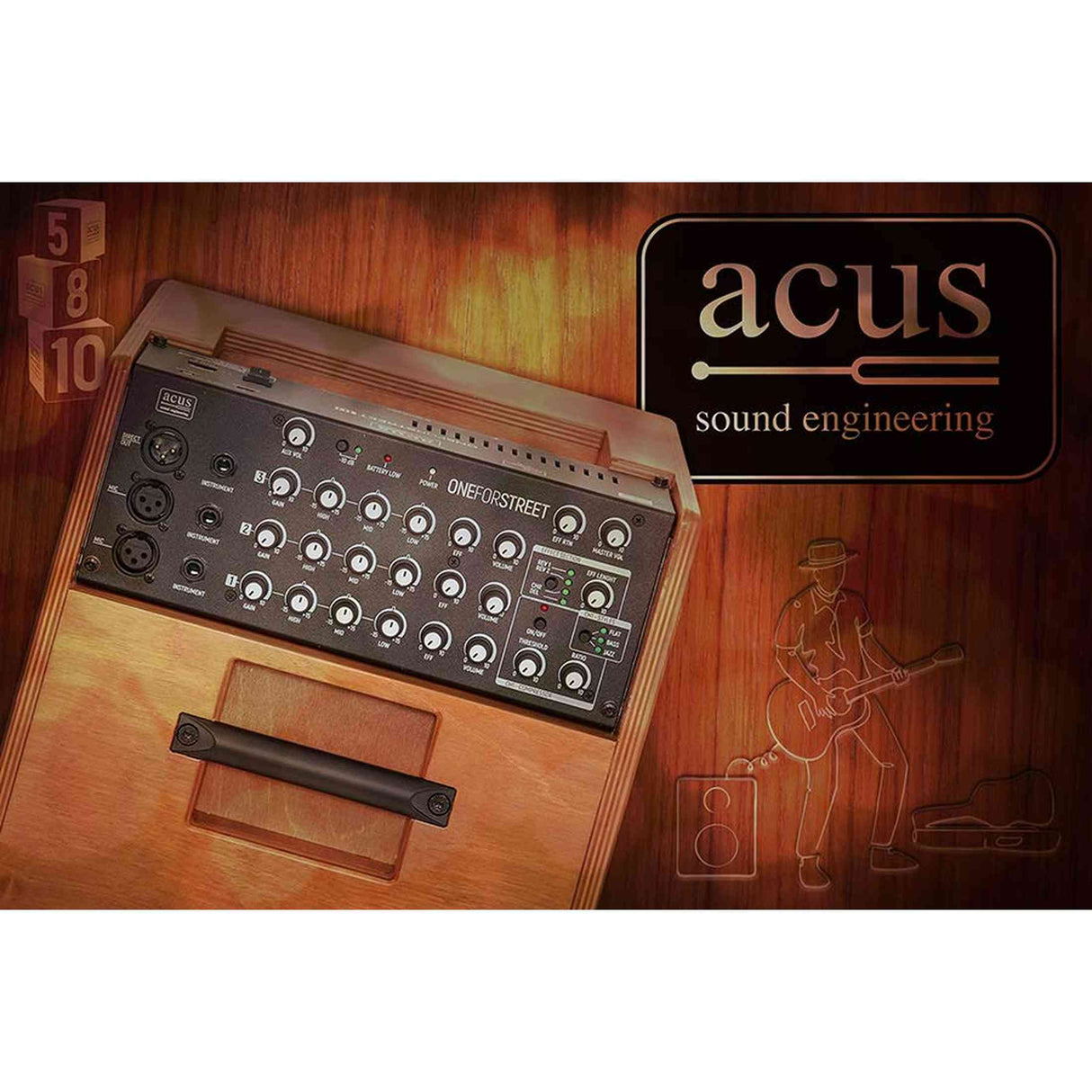 Acus OFS-10 versterker voor akoestische instrumenten 120W 3 kanalen naturel zonder accu