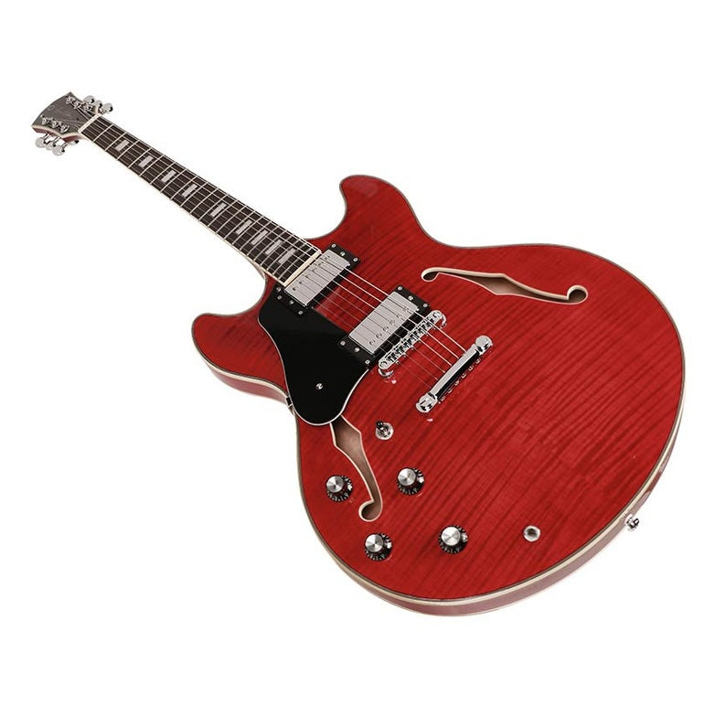 Sire Guitars H7L/STR Elektrische archtop gitaar linkshandig doorkijk rood