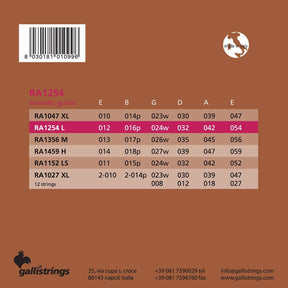 Galli RA1254 snaren set acoustic 80/20 bronze wound, light, 012-016-024-032-042-054