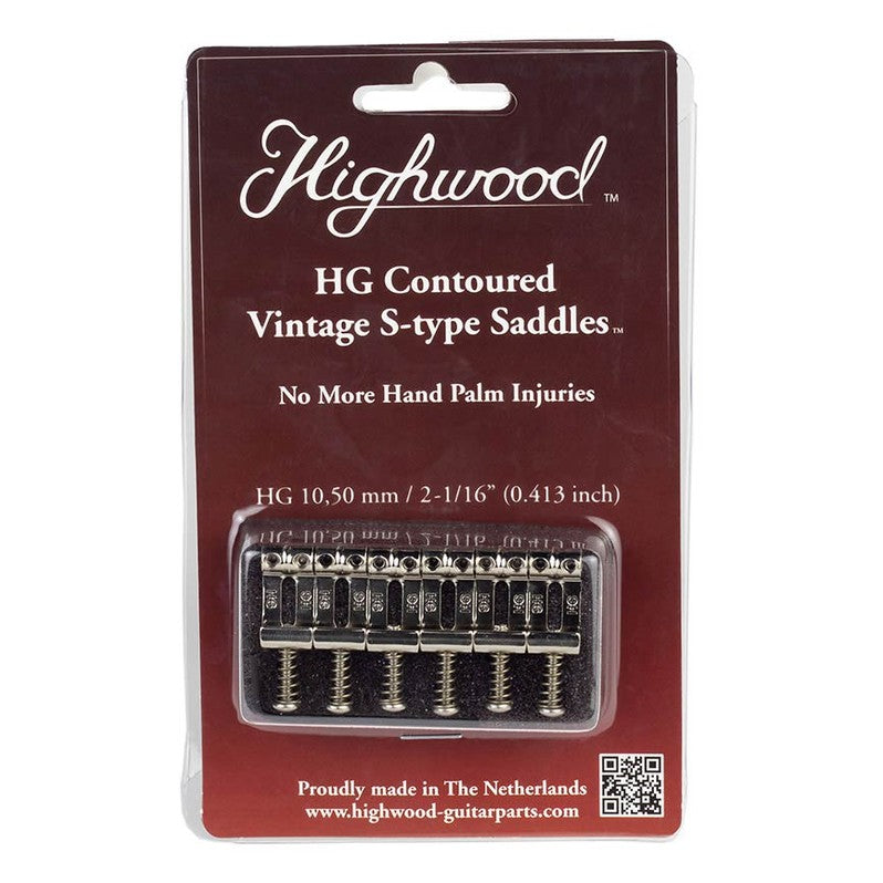 Highwood HG105-NI Contoured Vintage S-Style Brugzadels 10,5 mm – Nickel Set van 6