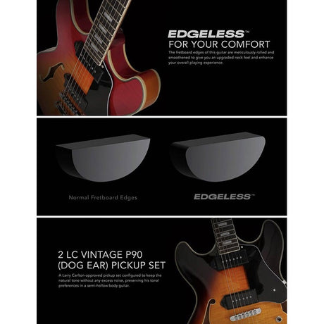 Sire Guitars H7VL/CS Linkshandige elektrische archtop gitaar met P90s cherry sunburst