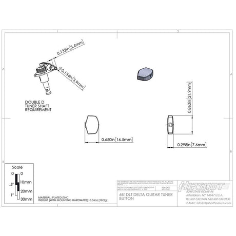 Hipshot HS6B1DLTC Delta Stemknop voor Gitaarmechaniek Chrome, per stuk