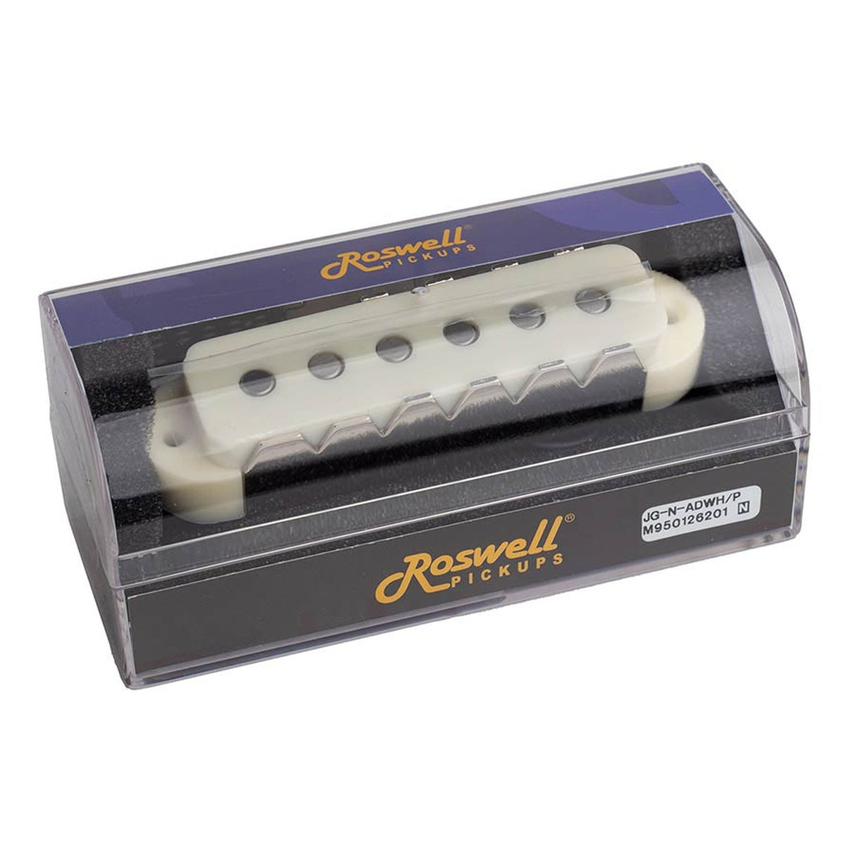 Roswell RP-JGNADWH vintage enkele spoel JG pickup, Alnico 5 staven, hals, verouderd wit