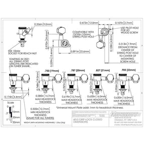 Hipshot HS6K1EL0CST guitar tuner upgrade kit, 6 inline Grip-Lock, closed chrome staggered