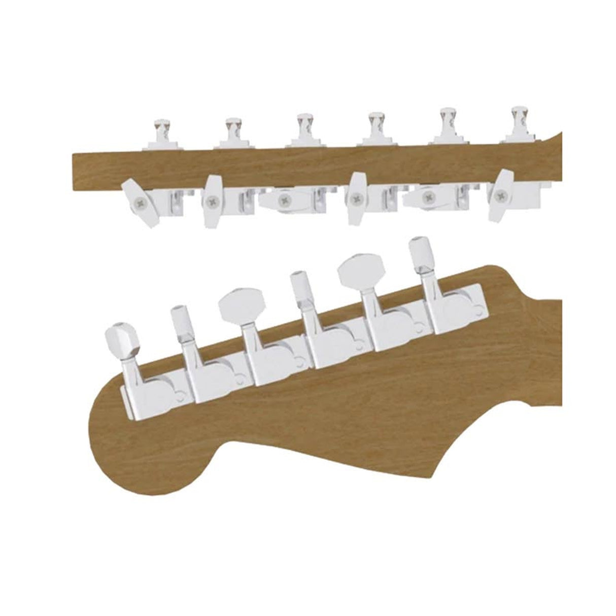 Hipshot HS6K1EN0CST guitar tuner upgrade kit, 6 inline classic, closed chrome staggered