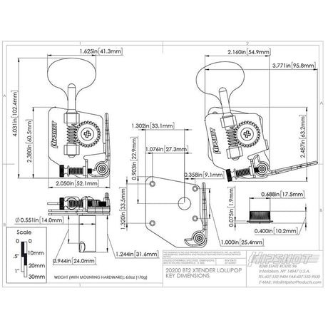 Hipshot HS20200LN BT2 Bass Xtender, for '67-'82 USA F-style and Schaller BMF, lollipop key, nickel