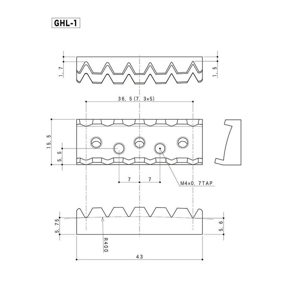 Gotoh GHL-1B locking nut, 43mm width, 36.5mm string spacing, through neck type, black
