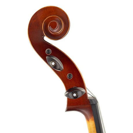 Leonardo LC-1334 cello 3/4, gelamineerd met gevlamde achterkant en zijkanten, ebbenhouten beslag, tas en strijkstok