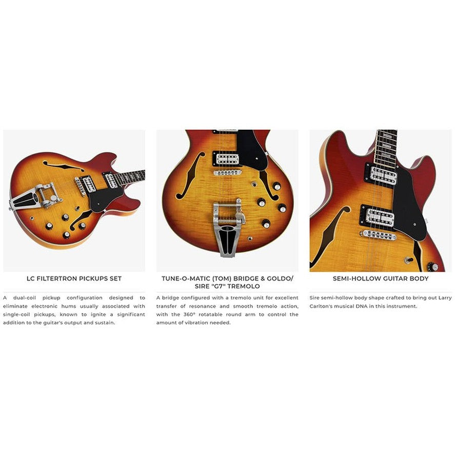 Sire Guitars H7T/CS Elektrische archtop gitaar met tremolo, cherry sunburst