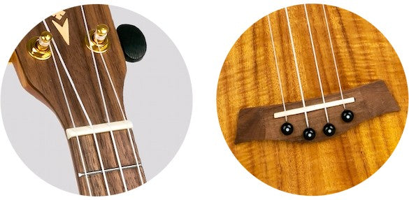Flight DUS440 Acacia Soprano Ukulele met Acacia Body, Bone Topkam en Aquila Super Nylgut Snaren