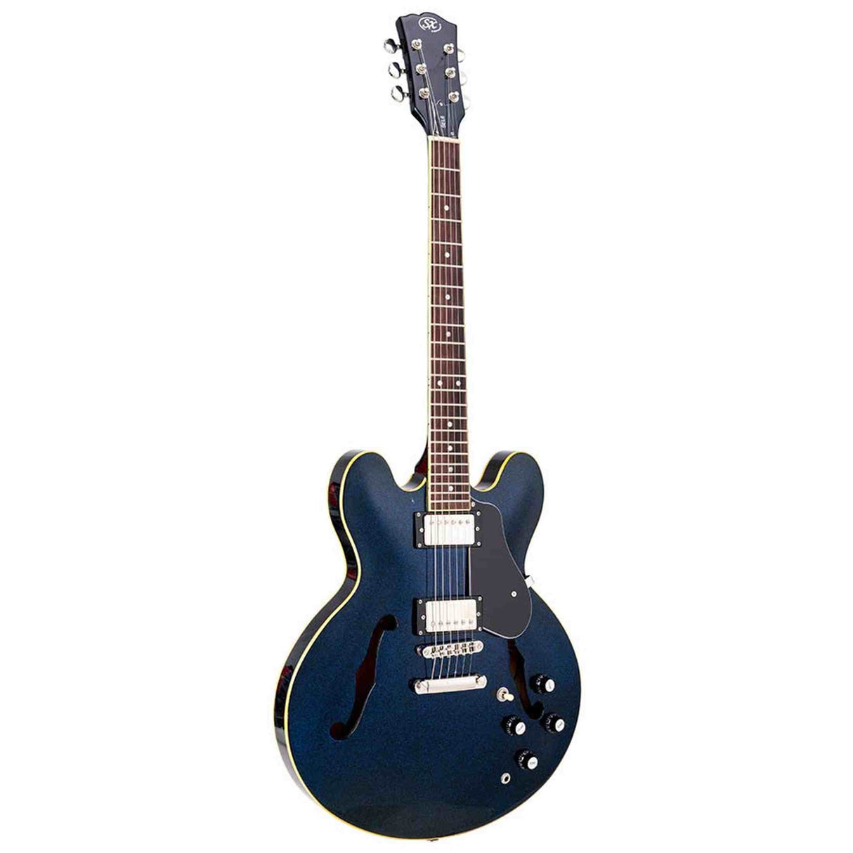 SX SEL6/GBU archtop gitaar – 2 humbuckers, esdoorn body, Glitter Blue + gigbag