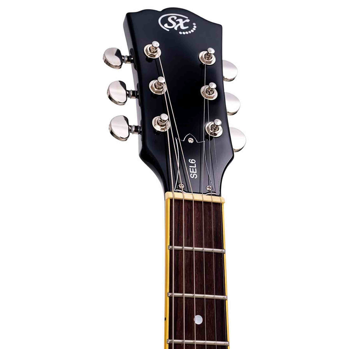 SX SEL6/GBU archtop gitaar – 2 humbuckers, esdoorn body, Glitter Blue + gigbag