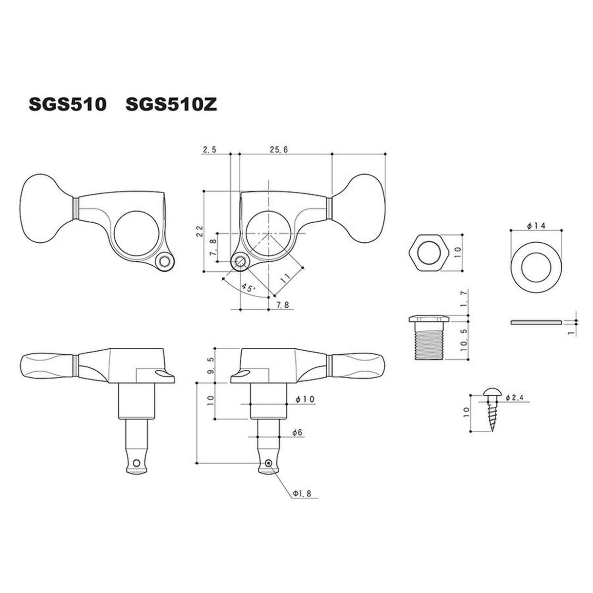 Gotoh GTH14598 SGS510 stemmechanieken met HAP and S5 knoppen, 6R, zwart
