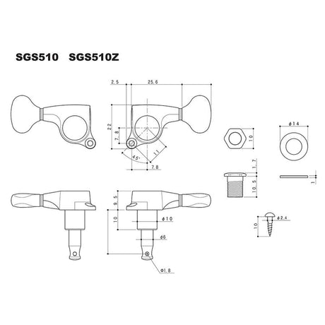 Gotoh GTH14598 SGS510 stemmechanieken met HAP and S5 knoppen, 6R, zwart