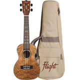 Flight DUC410 QA/QA Concert Ukulele met Quilted Ash Body, Bone Topkam en Aquila Super Nylgut Snaren