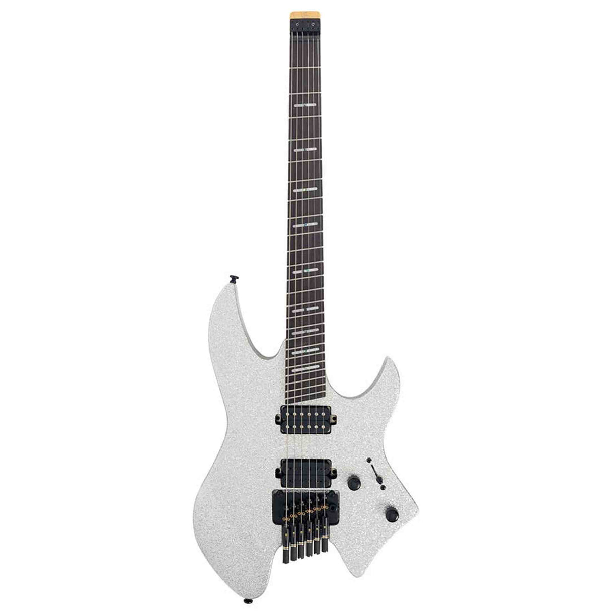 Sire X6H6/SSP elektrische gitaar – Headless, mahonie met maple top, Silver Sparkle, HH-configuratie, stainless frets, met gigbag