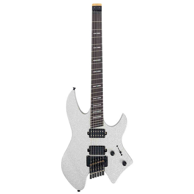 Sire X6H6/SSP elektrische gitaar – Headless, mahonie met maple top, Silver Sparkle, HH-configuratie, stainless frets, met gigbag