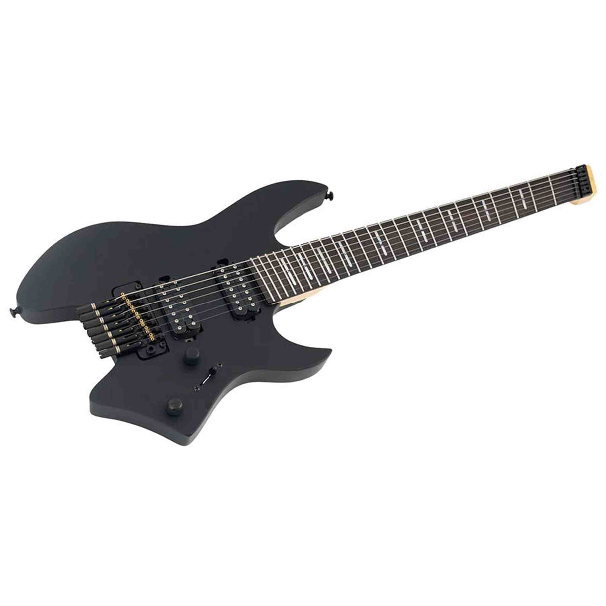Sire X6H7/BKS elektrische gitaar – 7-snarig headless model, mahonie met maple top, Black Satin, HH-configuratie, stainless frets, met gigbag