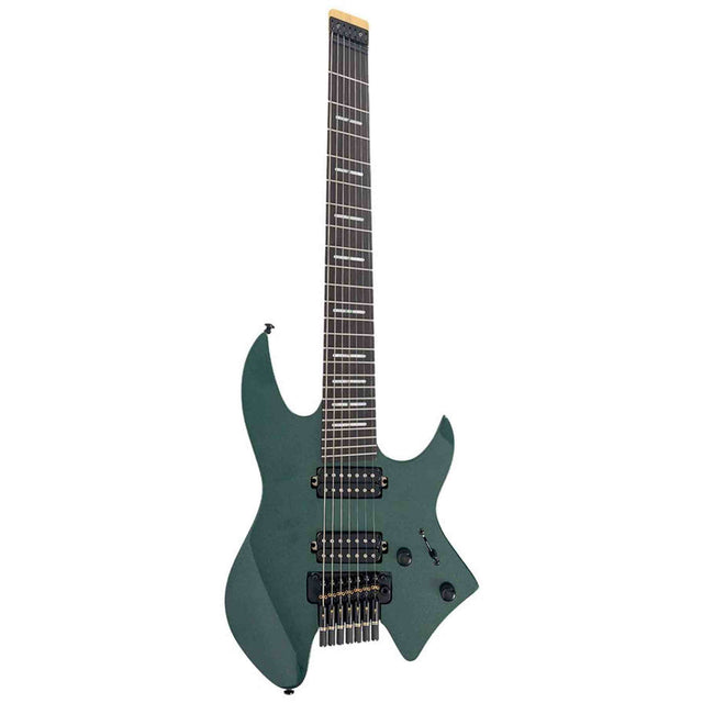 Sire X6H7/MGR elektrische gitaar – 7-snarig headless model, mahonie met maple top, Metallic Green, HH-configuratie, stainless frets, met gigbag