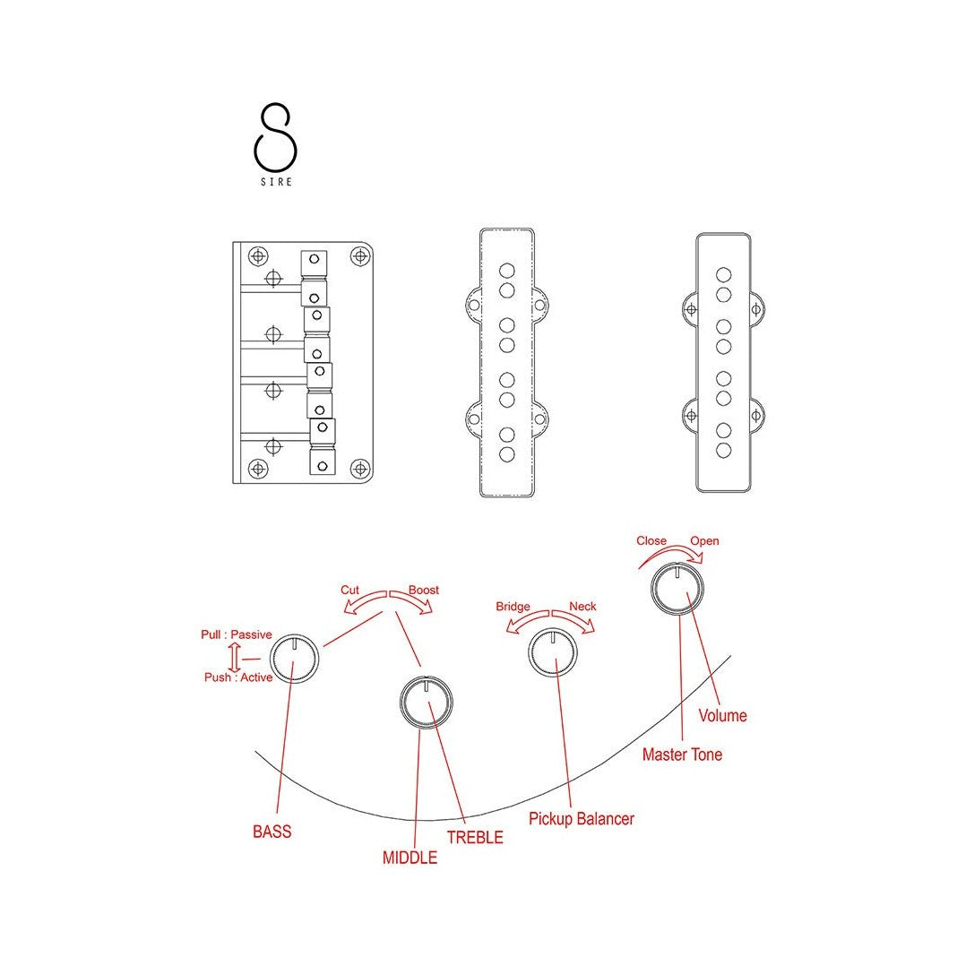 Sire V6 4/BK Marcus Miller actieve 4-snarige basgitaar Black