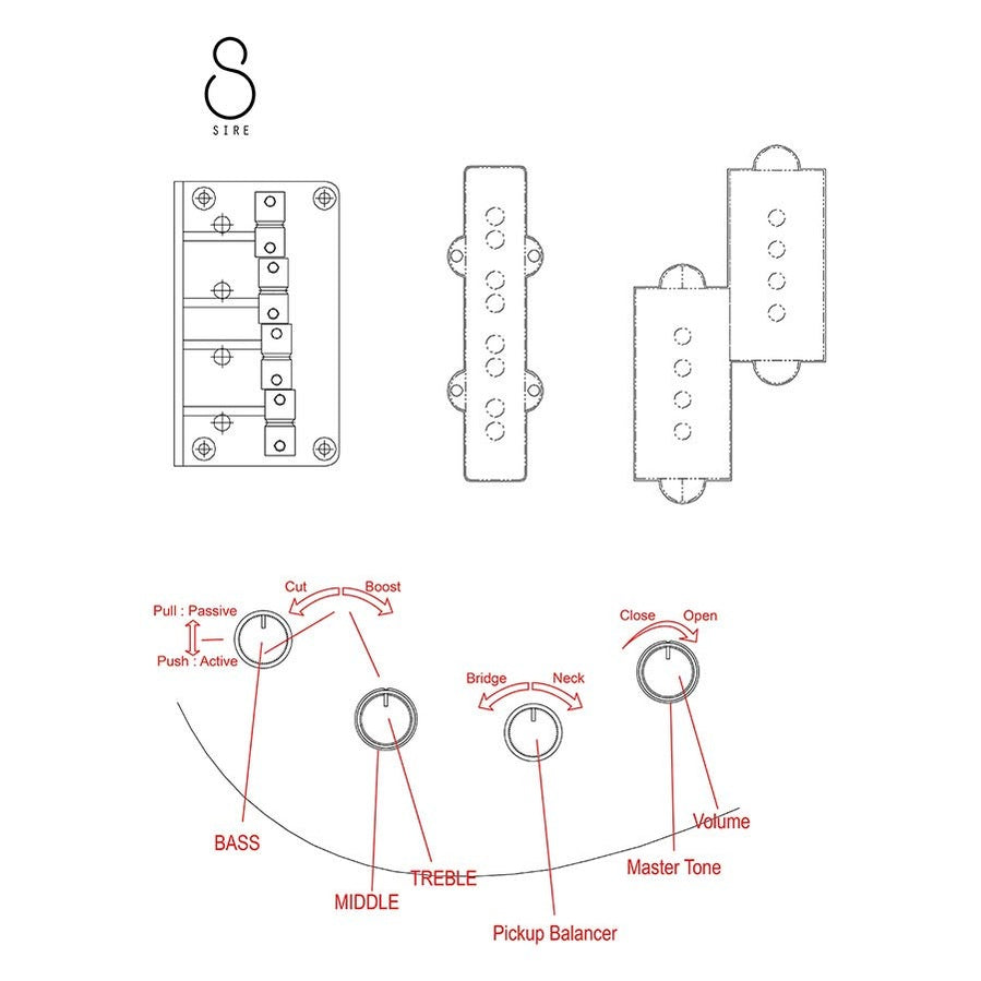 Sire P6 4/ISV Marcus Miller 4-snarige actieve basgitaar Inca Silver