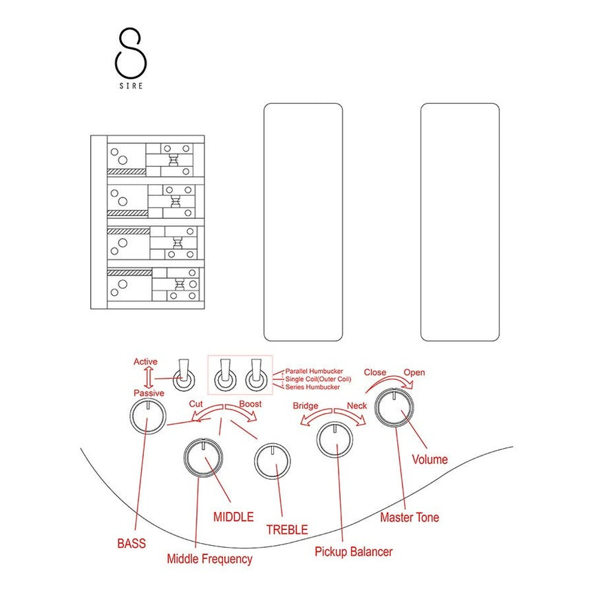 Sire M6H 5/TSS Marcus Miller M6 Series headless 5-snarige actieve basgitaar tobacco sunburst satin