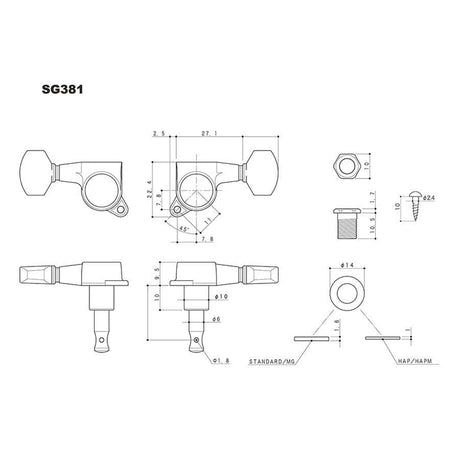 Gotoh GTH14006 SG381 stemmechanieken met Magnum Lock and 20 knoppen, 3L3R, chroom