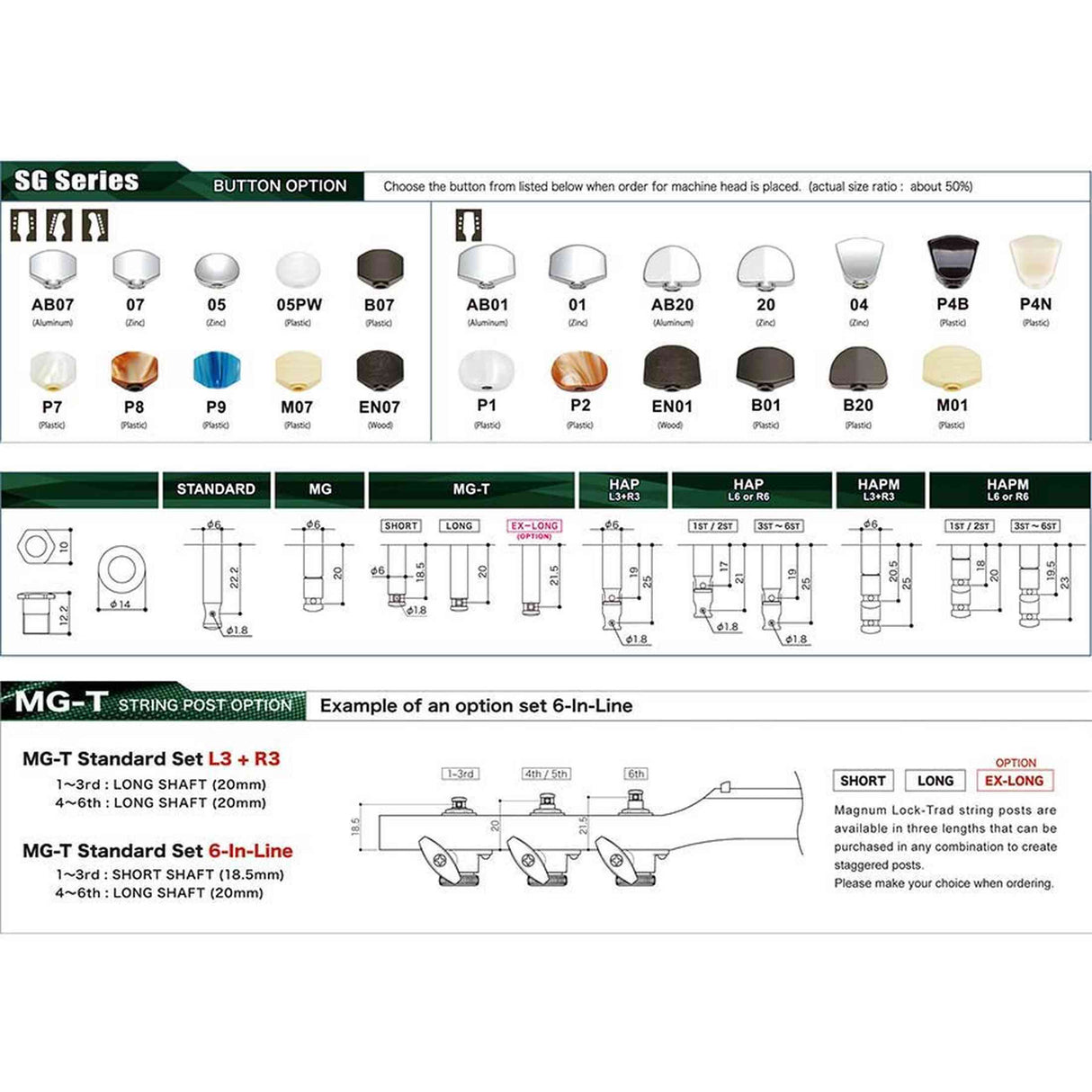 Gotoh GTH14020 SG381 stemmechanieken met Magnum Lock and M01 knoppen, 3L3R, zwart