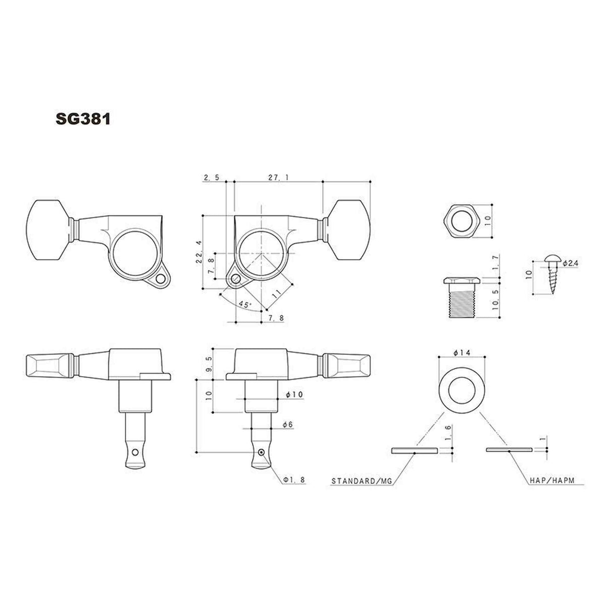 Gotoh GTH14077 SG381 stemmechanieken met Magnum Lock Trad and 05PW knoppen, 6L, chroom