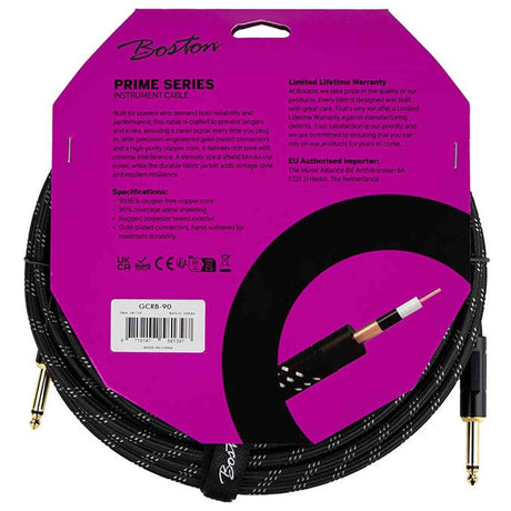Boston GCRB-90 Prime Series woven jacket instrumentkabel jack-jack 9 meter black tweed