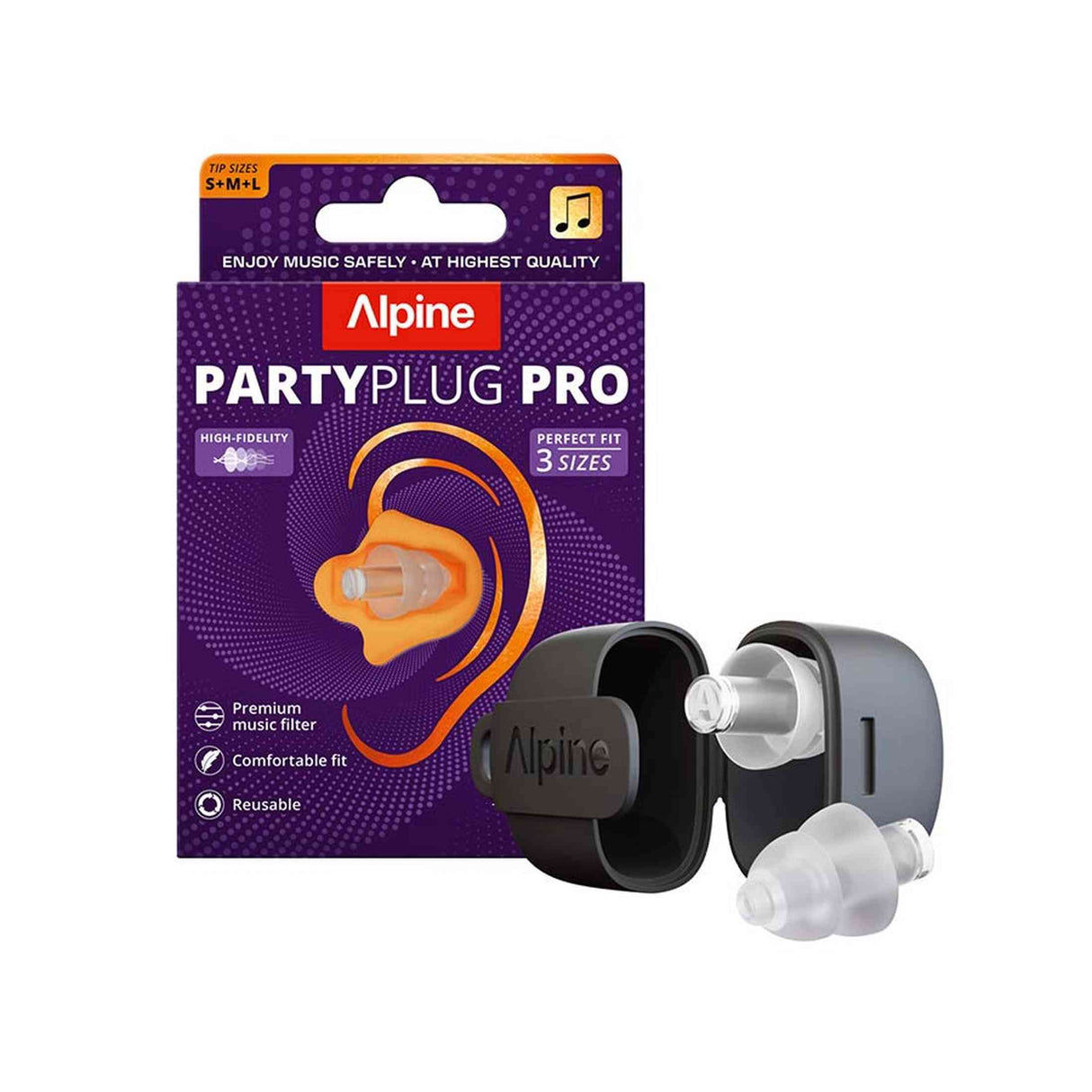 Alpine ALP-PP/PRO-TR PartyPlug Pro Oordoppen Transparant met Muziekfilter en 3 Maten