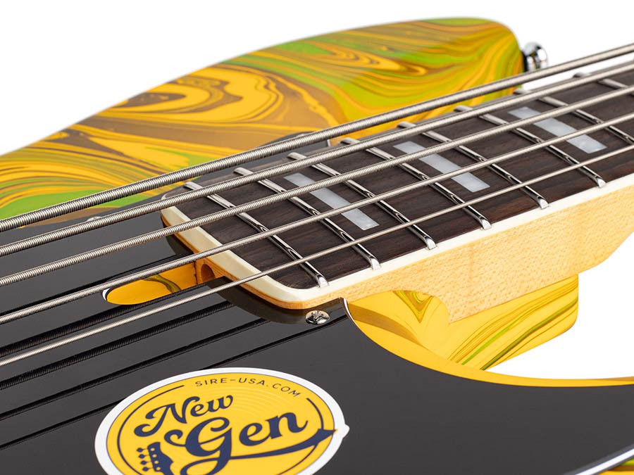 Sire V7N A5/YS Marcus Miller 5-snarige Actieve Basgitaar Matte Yellow Swirl met Elzen Body en Heritage-3 Preamp