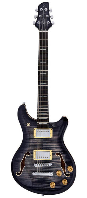 Sire Q7H/TBK Larry Carlton Hollow Elektrische Gitaar Transparent Black met Chambered Mahonie Body en Locking Tuners