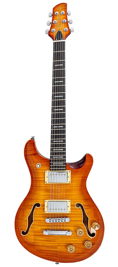 Sire Q7H/AB Larry Carlton Hollow Elektrische Gitaar Amber Burst met Chambered Mahonie Body en Locking Tuners