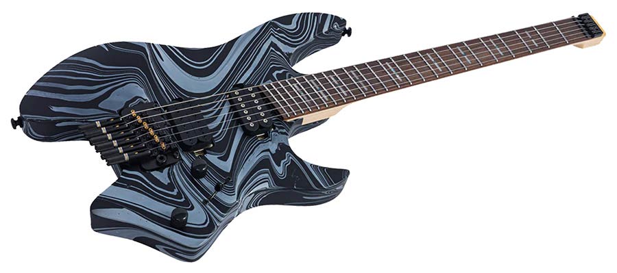 Sire X6H6/BKSW Larry Carlton Headless Elektrische Gitaar Black Swirl met Tremolobrug en Gigbag