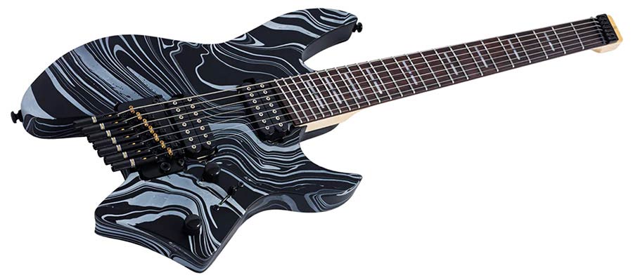 Sire X6H7/BKSW Larry Carlton 7-snarige Headless Elektrische Gitaar Black Swirl met Tremolobrug en Gigbag