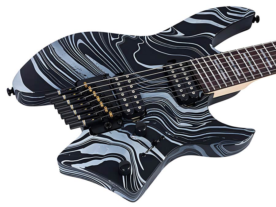 Sire X6H7/BKSW Larry Carlton 7-snarige Headless Elektrische Gitaar Black Swirl met Tremolobrug en Gigbag