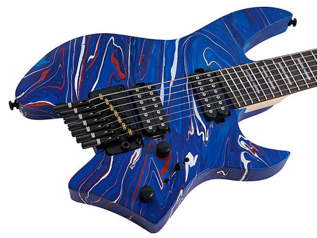 Sire X6H7/BLSW Larry Carlton 7-snarige Headless Elektrische Gitaar Blue Swirl met Tremolobrug en Gigbag