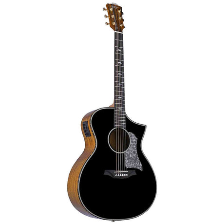 Bromo BAN4CE/BK Denali Series Hillside Auditorium Cutaway gitaar, solid mahogany top, glossy black, heavy duty tas